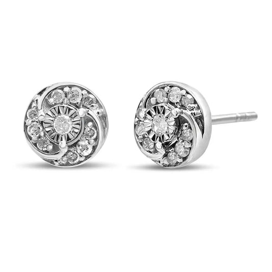 .925 Sterling Silver 1/4 Cttw Round Diamond Spiral Halo Cluster Stud Earrings (I-J Color, I2-I3 Clarity) - Bijoux-NYC Direct