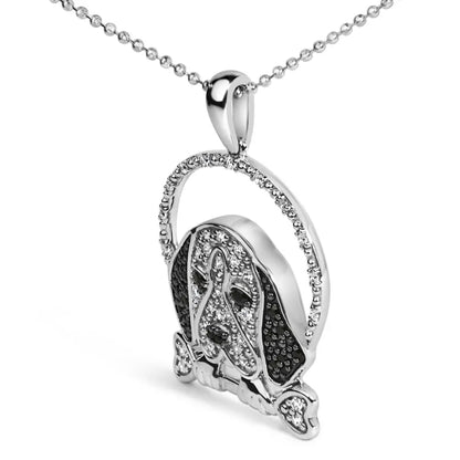 .925 sterling silver 1/4 cttw white and black diamond beagle dog bone pendant necklace (i j color i2 i3 clarity) 18’’ inches