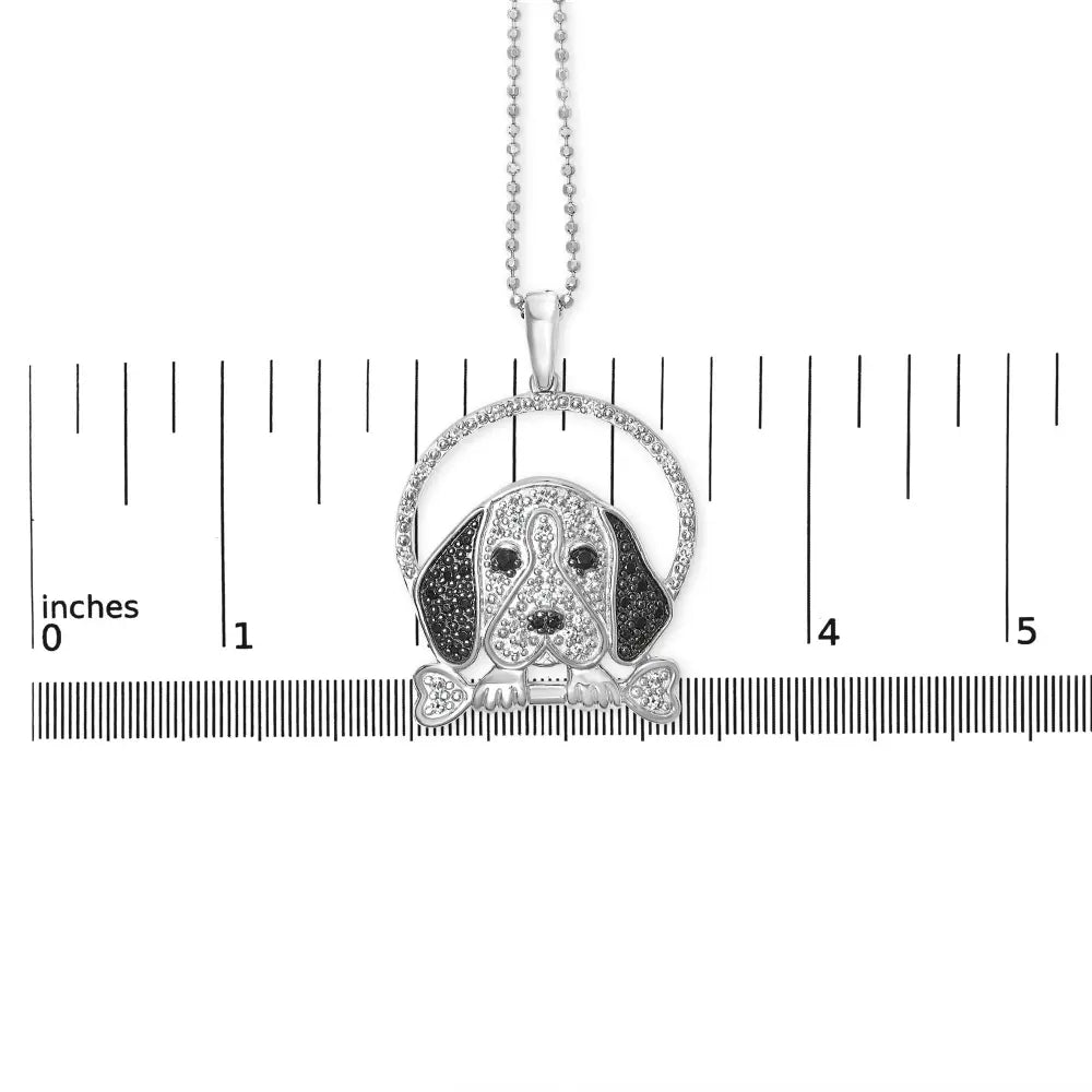 .925 sterling silver 1/4 cttw white and black diamond beagle dog bone pendant necklace (i j color i2 i3 clarity) 18’’ inches