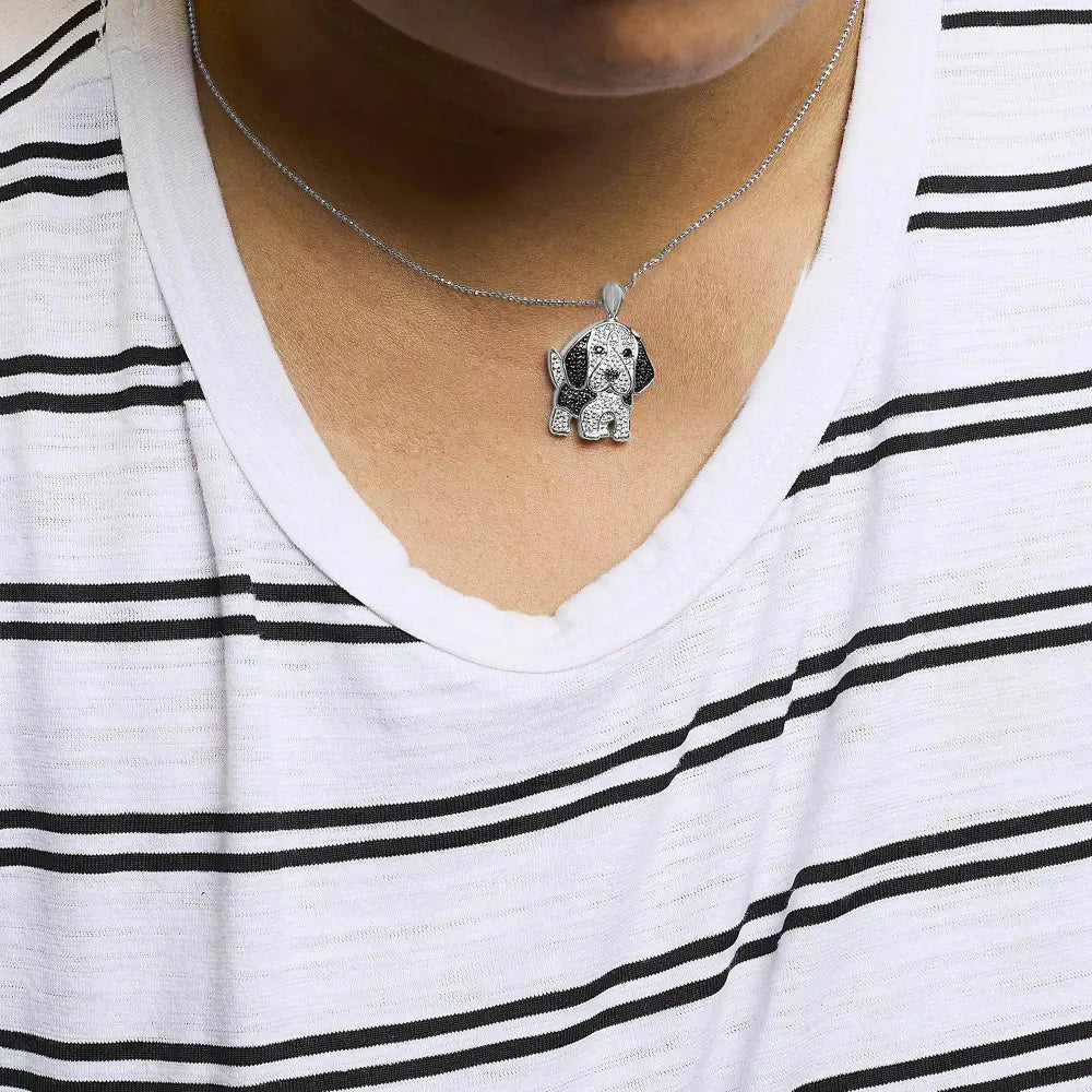 .925 Sterling Silver 1/4 cttw White and Black Diamond Dog Pendant Necklace 18 inch (I-J Color, I2-I3 Clarity) - Bijoux-NYC Direct