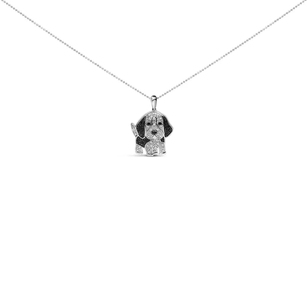 .925 Sterling Silver 1/4 cttw White and Black Diamond Dog Pendant Necklace 18 inch (I-J Color, I2-I3 Clarity) - Bijoux-NYC Direct