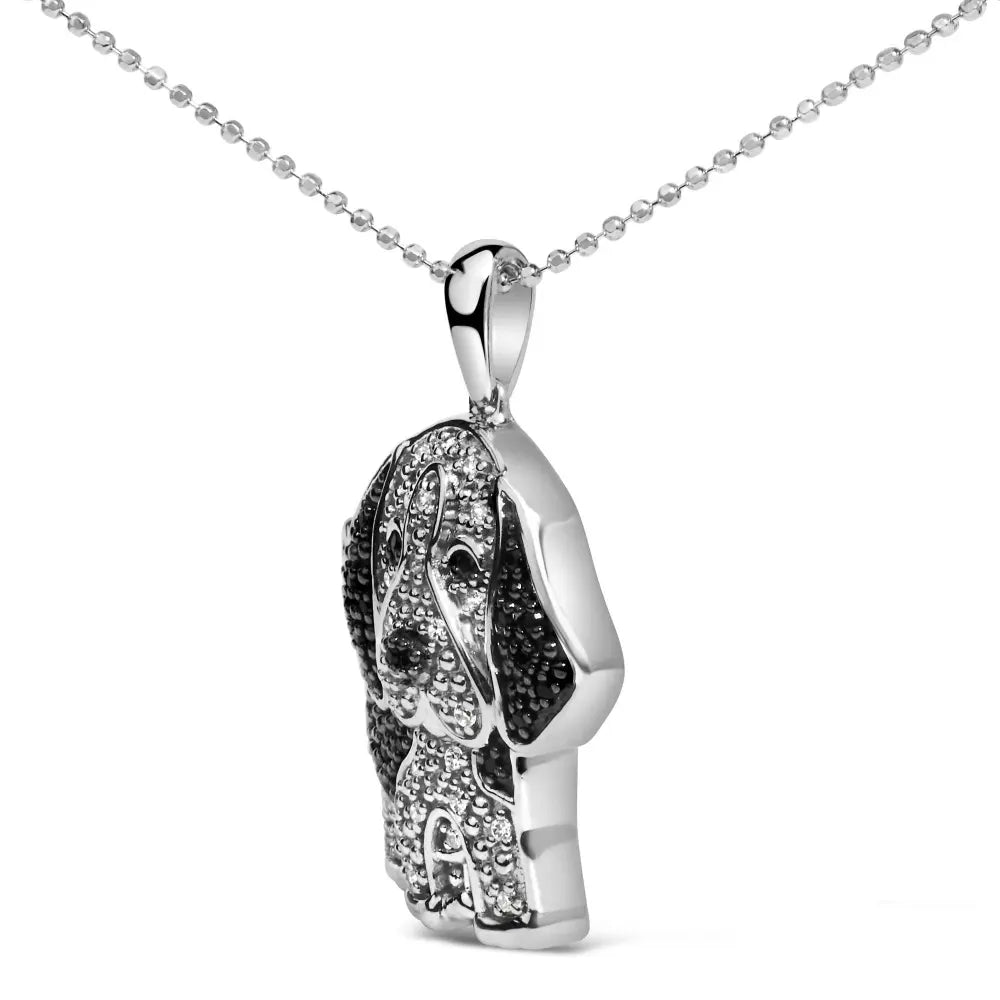 .925 Sterling Silver 1/4 cttw White and Black Diamond Dog Pendant Necklace 18 inch (I-J Color, I2-I3 Clarity) - Bijoux-NYC Direct