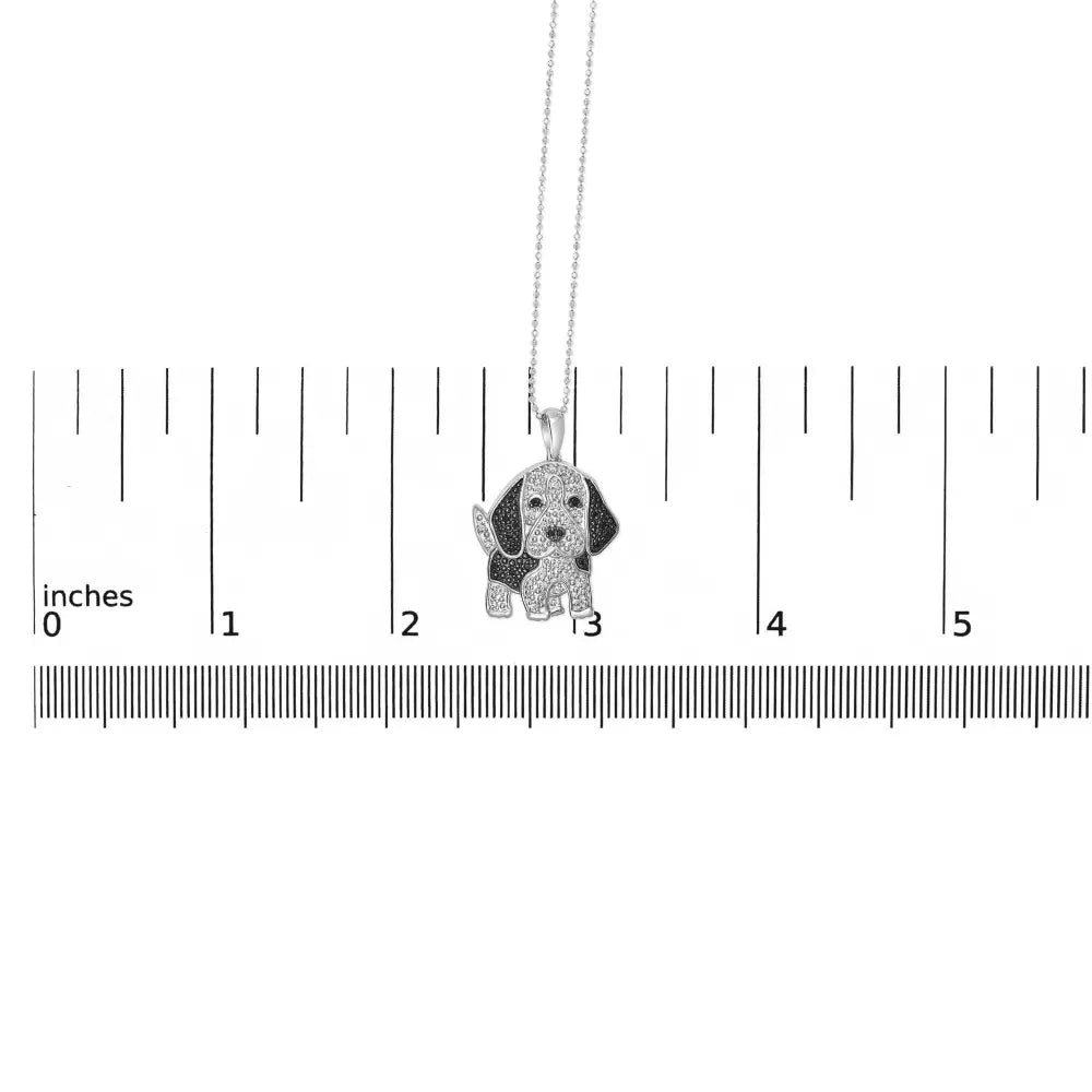 .925 Sterling Silver 1/4 cttw White and Black Diamond Dog Pendant Necklace 18 inch (I-J Color, I2-I3 Clarity) - Bijoux-NYC Direct