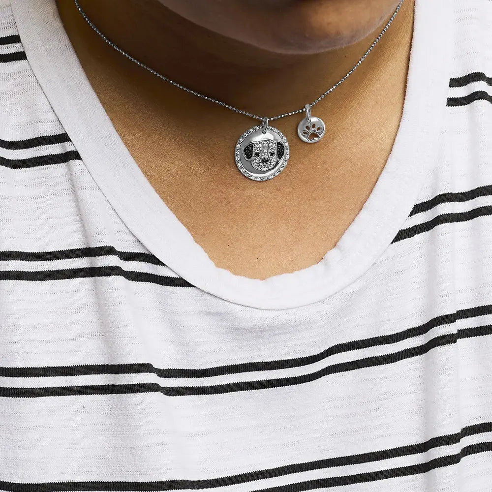 .925 sterling silver 1/4 cttw white and black diamond pitbull dog medallion charm 18’’ pendant necklace (i j color i2 i3 clarity)