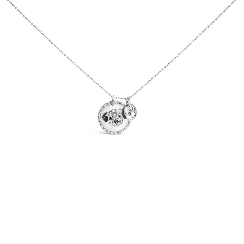 .925 sterling silver 1/4 cttw white and black diamond pitbull dog medallion charm 18’’ pendant necklace (i j color i2 i3 clarity)