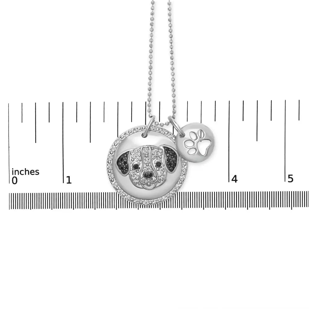 .925 sterling silver 1/4 cttw white and black diamond pitbull dog medallion charm 18’’ pendant necklace (i j color i2 i3 clarity)