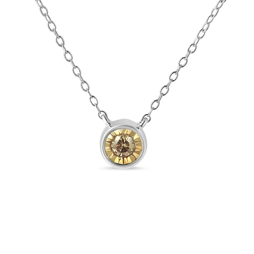 .925 sterling silver 1/5 cttw bezel set champagne diamond solitaire 18’’ pendant necklace (k l color i1 i2 clarity)