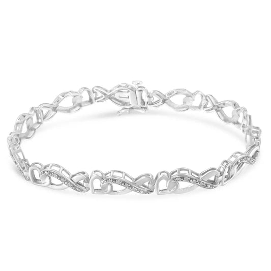 .925 Sterling Silver 1/5 Cttw Diamond 7” Infinity Heart Tennis Bracelet (H-I Color, I2-I3 Clarity) - Bijoux-NYC Direct