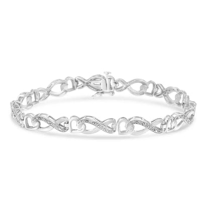 .925 Sterling Silver 1/5 Cttw Diamond 7” Infinity Heart Tennis Bracelet (H-I Color, I2-I3 Clarity) - Bijoux-NYC Direct