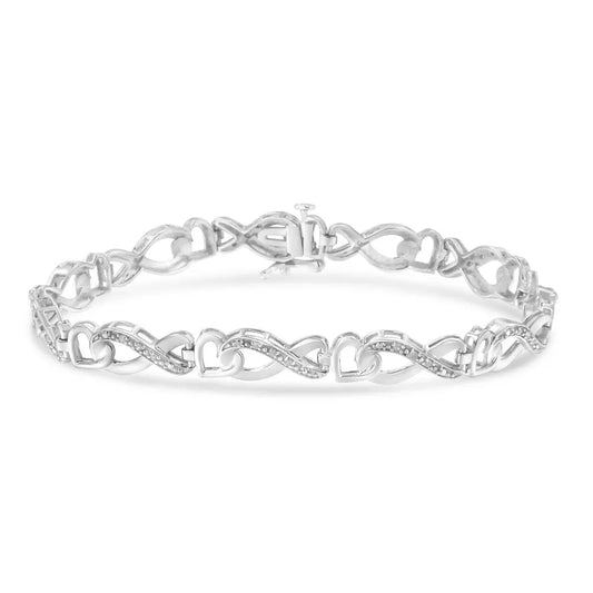 .925 Sterling Silver 1/5 Cttw Diamond 7” Infinity Heart Tennis Bracelet (H-I Color, I2-I3 Clarity) - Bijoux-NYC Direct