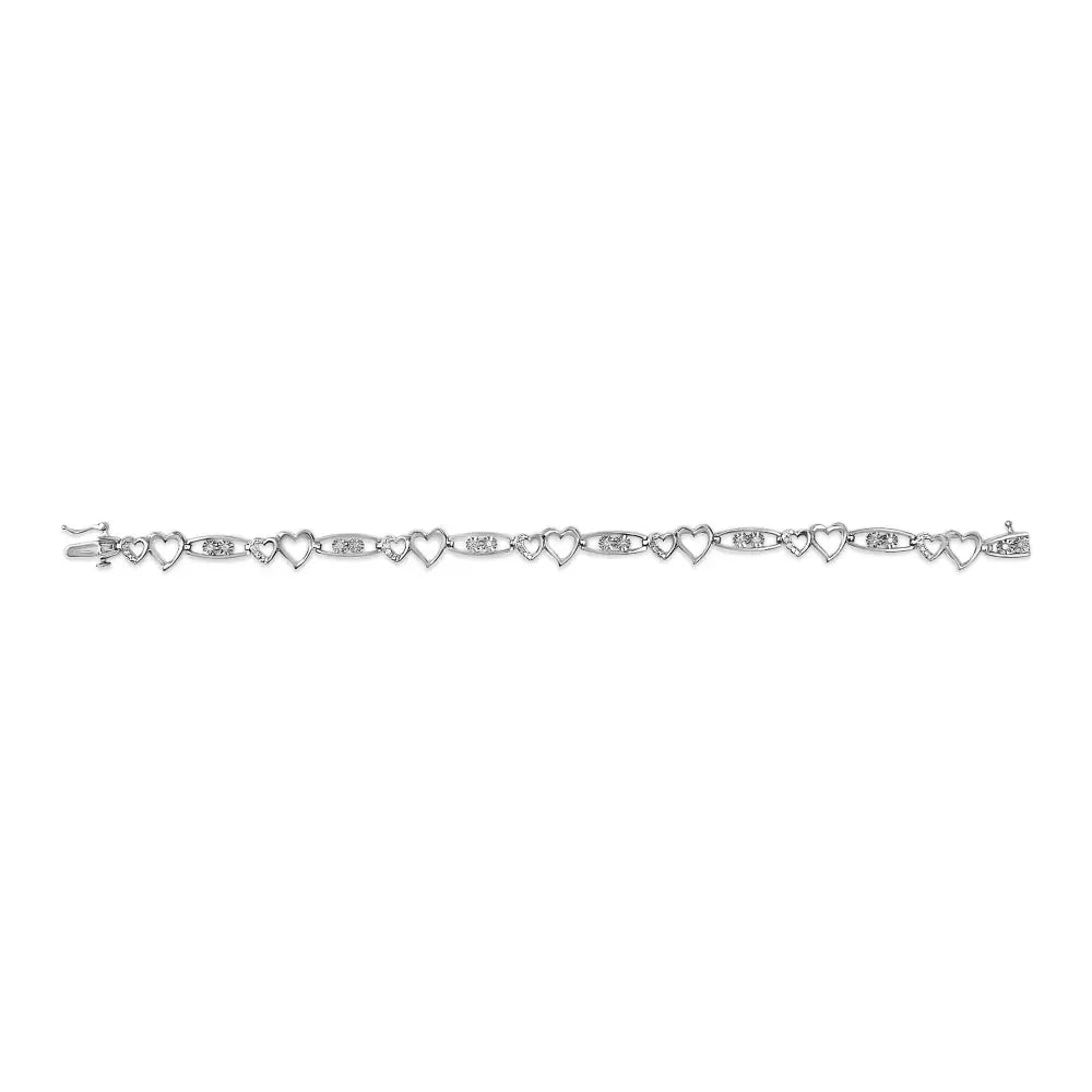 Sterling silver 1/5 cttw diamond double heart link bracelet 7.25 inches bijoux-nyc direct