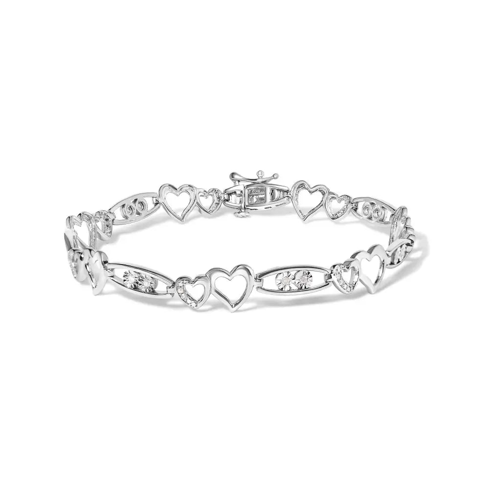 Sterling silver 1/5 cttw diamond double heart link bracelet 7.25 inches bijoux-nyc direct