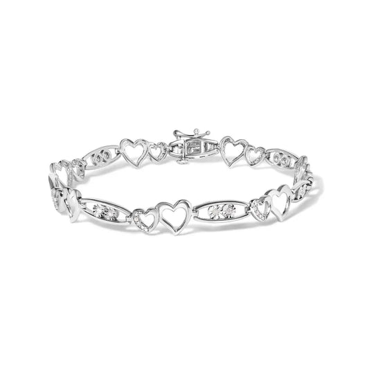 925 sterling silver 1/5 cttw diamond double heart link bracelet (i j color i3 clarity) 7.25’’ inches bracelets/bracelet/link