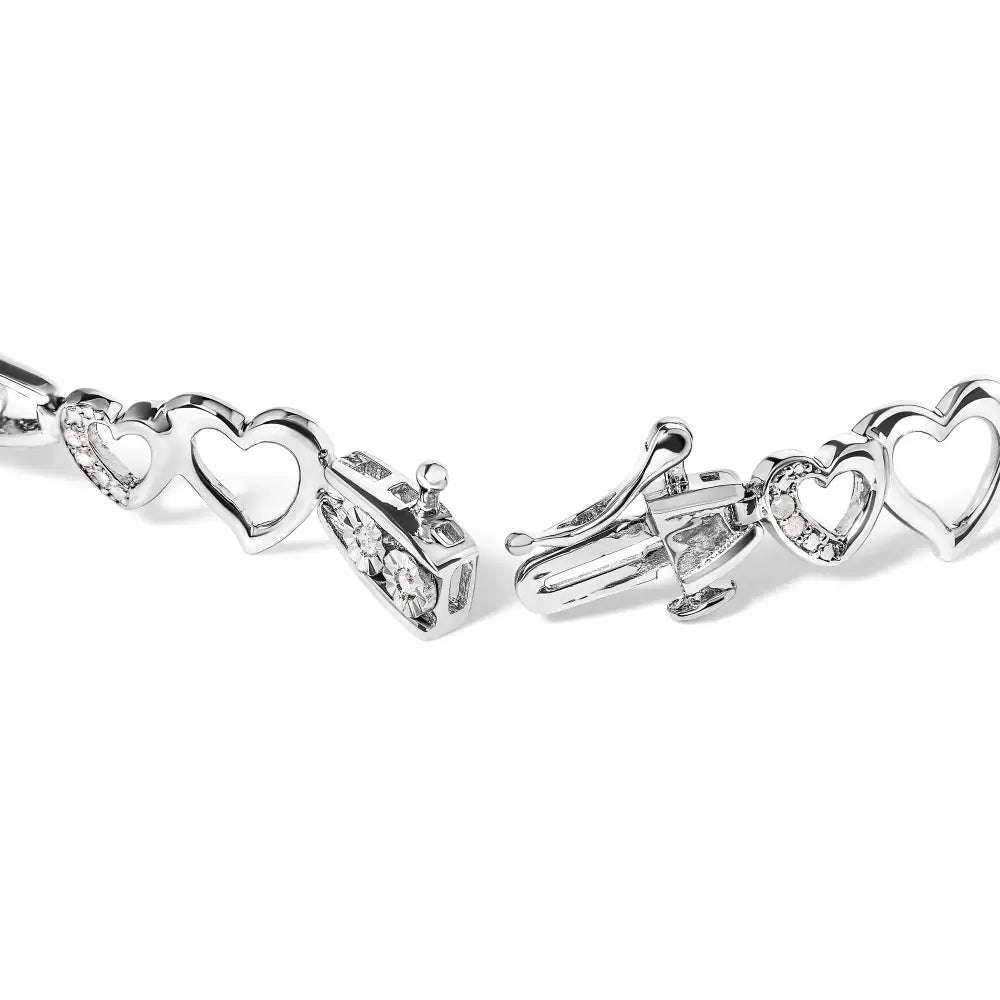 Sterling silver 1/5 cttw diamond double heart link bracelet 7.25 inches bijoux-nyc direct