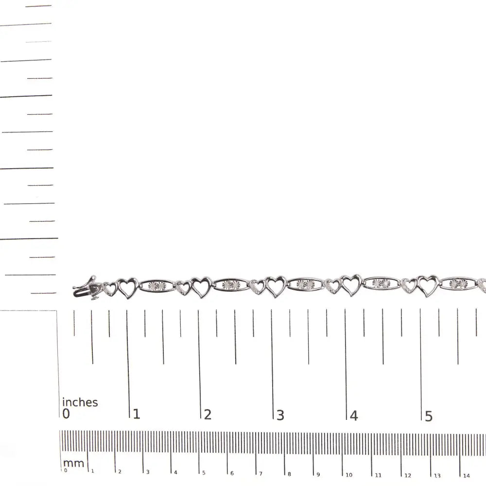 Sterling silver 1/5 cttw diamond double heart link bracelet 7.25 inches bijoux-nyc direct
