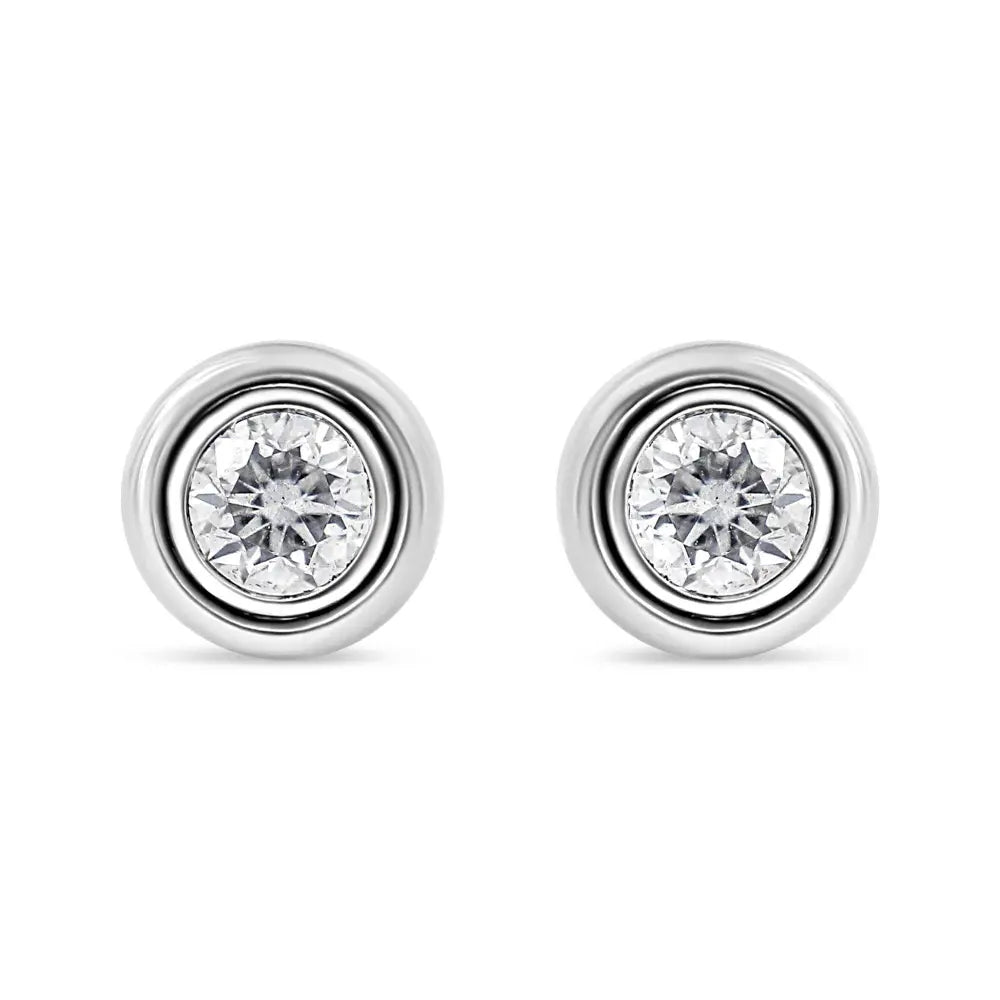 .925 Sterling Silver 1/5 Cttw Lab-Grown Round Brilliant-Cut Diamond Modern Bezel-Set Stud Earring (F-G Color, VS2-SI1 Clarity) - Bijoux-NYC Direct