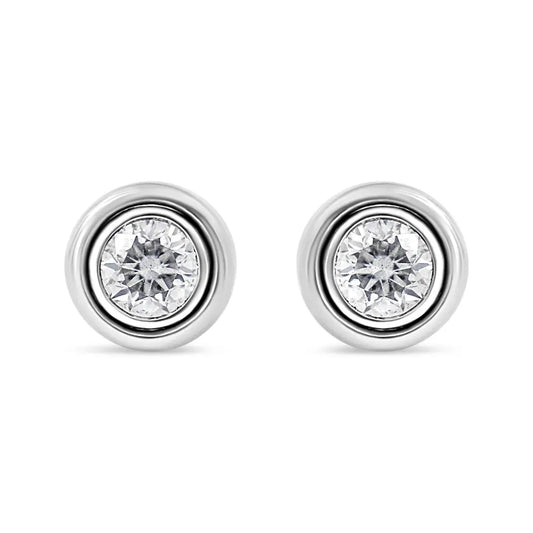 .925 Sterling Silver 1/5 Cttw Lab-Grown Round Brilliant-Cut Diamond Modern Bezel-Set Stud Earring (F-G Color, VS2-SI1 Clarity) - Bijoux-NYC Direct
