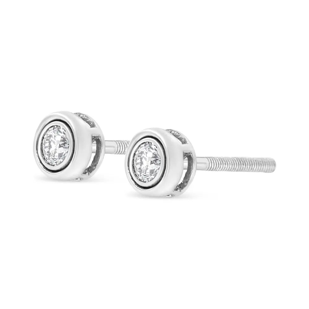 .925 Sterling Silver 1/5 Cttw Lab-Grown Round Brilliant-Cut Diamond Modern Bezel-Set Stud Earring (F-G Color, VS2-SI1 Clarity) - Bijoux-NYC Direct