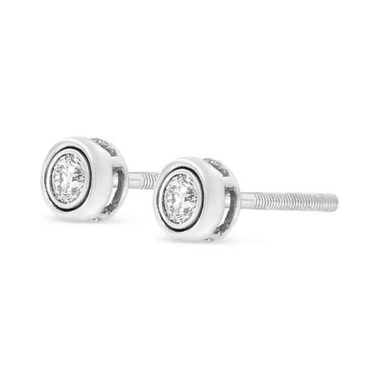 .925 Sterling Silver 1/5 Cttw Lab-Grown Round Brilliant-Cut Diamond Modern Bezel-Set Stud Earring (F-G Color, VS2-SI1 Clarity) - Bijoux-NYC Direct