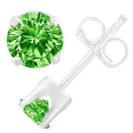 .925 Sterling Silver 1/5 Cttw Round Brilliant-Cut Green Diamond Classic 4-Prong Stud Earrings (Fancy Color-Enhanced, I2-I3 Clarity) - Bijoux-NYC Direct