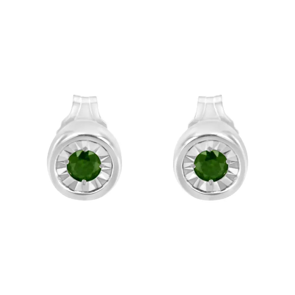 .925 Sterling Silver 1/5 Cttw Round Brilliant-Cut Green Diamond Miracle-Set Stud Earrings (Fancy Color-Enhanced, I1-I2 Clarity) - Bijoux-NYC Direct