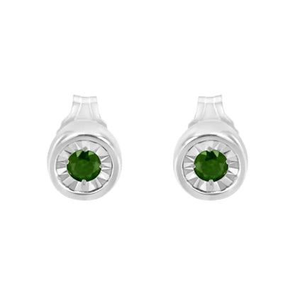 .925 Sterling Silver 1/5 Cttw Round Brilliant-Cut Green Diamond Miracle-Set Stud Earrings (Fancy Color-Enhanced, I1-I2 Clarity) - Bijoux-NYC Direct