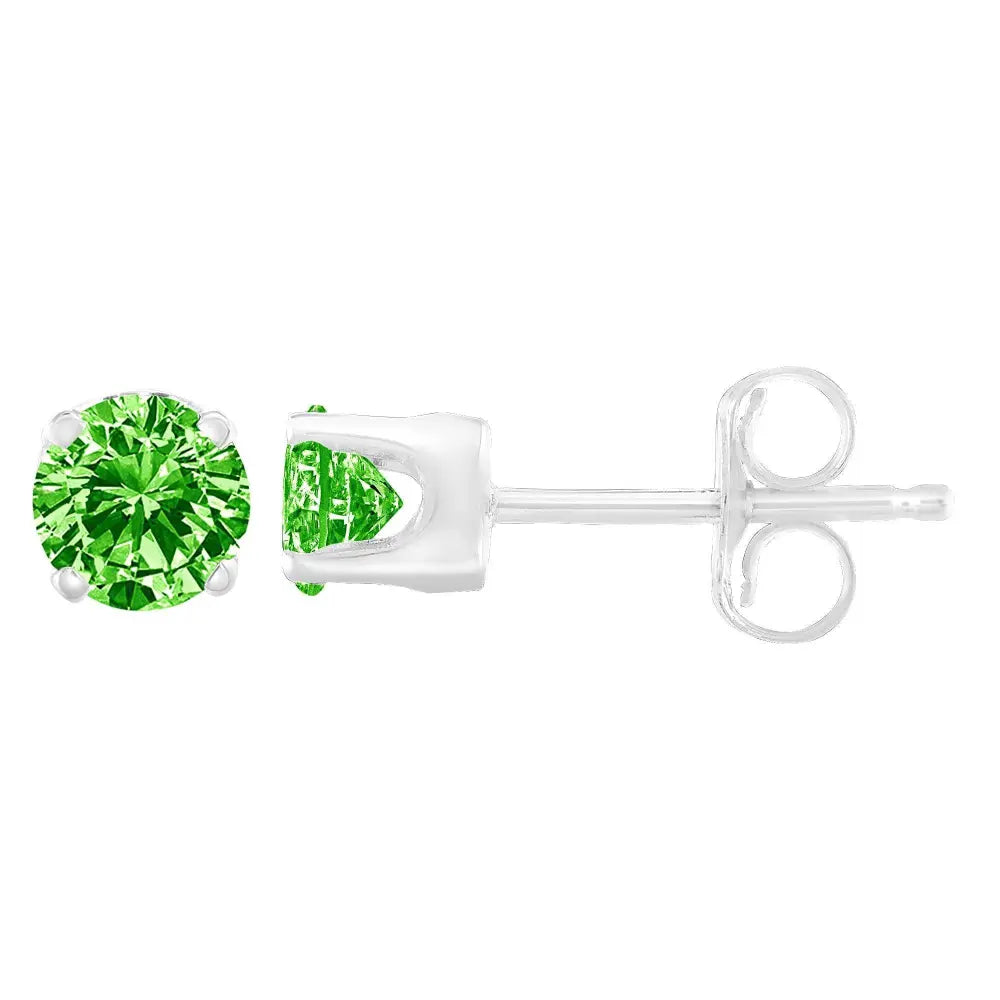 .925 Sterling Silver 1/5 Cttw Round Brilliant-Cut Green Diamond Classic 4-Prong Stud Earrings (Fancy Color-Enhanced, I2-I3 Clarity) - Bijoux-NYC Direct