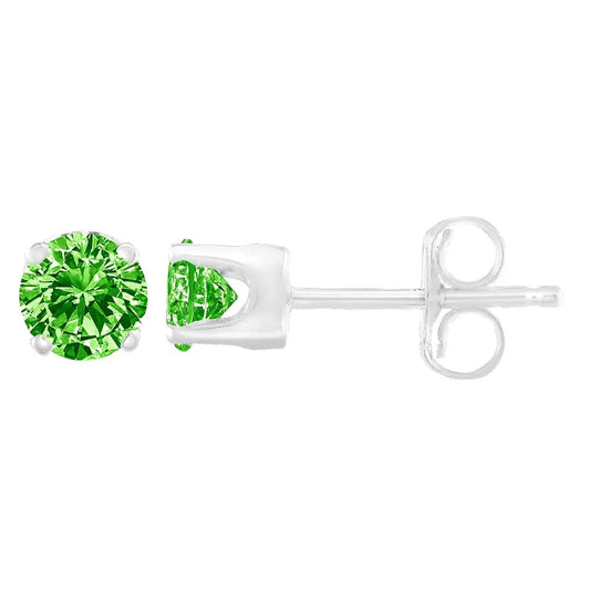 .925 Sterling Silver 1/5 Cttw Round Brilliant-Cut Green Diamond Classic 4-Prong Stud Earrings (Fancy Color-Enhanced, I2-I3 Clarity) - Bijoux-NYC Direct