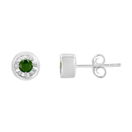 .925 Sterling Silver 1/5 Cttw Round Brilliant-Cut Green Diamond Miracle-Set Stud Earrings (Fancy Color-Enhanced, I1-I2 Clarity) - Bijoux-NYC Direct