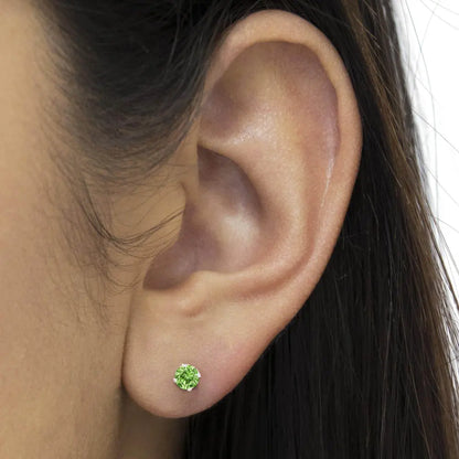 .925 Sterling Silver 1/5 Cttw Round Brilliant-Cut Green Diamond Classic 4-Prong Stud Earrings (Fancy Color-Enhanced, I2-I3 Clarity) - Bijoux-NYC Direct