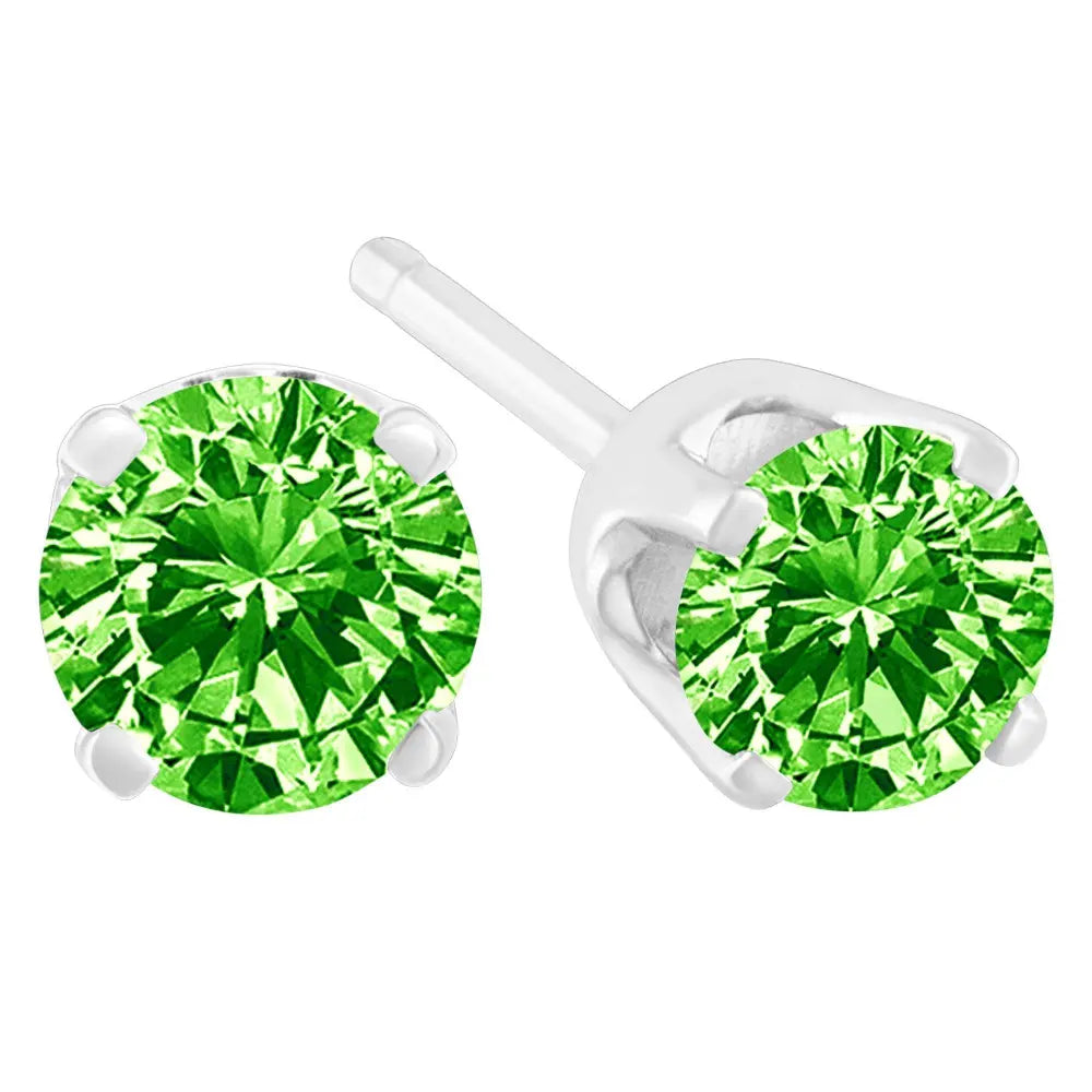 .925 Sterling Silver 1/5 Cttw Round Brilliant-Cut Green Diamond Classic 4-Prong Stud Earrings (Fancy Color-Enhanced, I2-I3 Clarity) - Bijoux-NYC Direct
