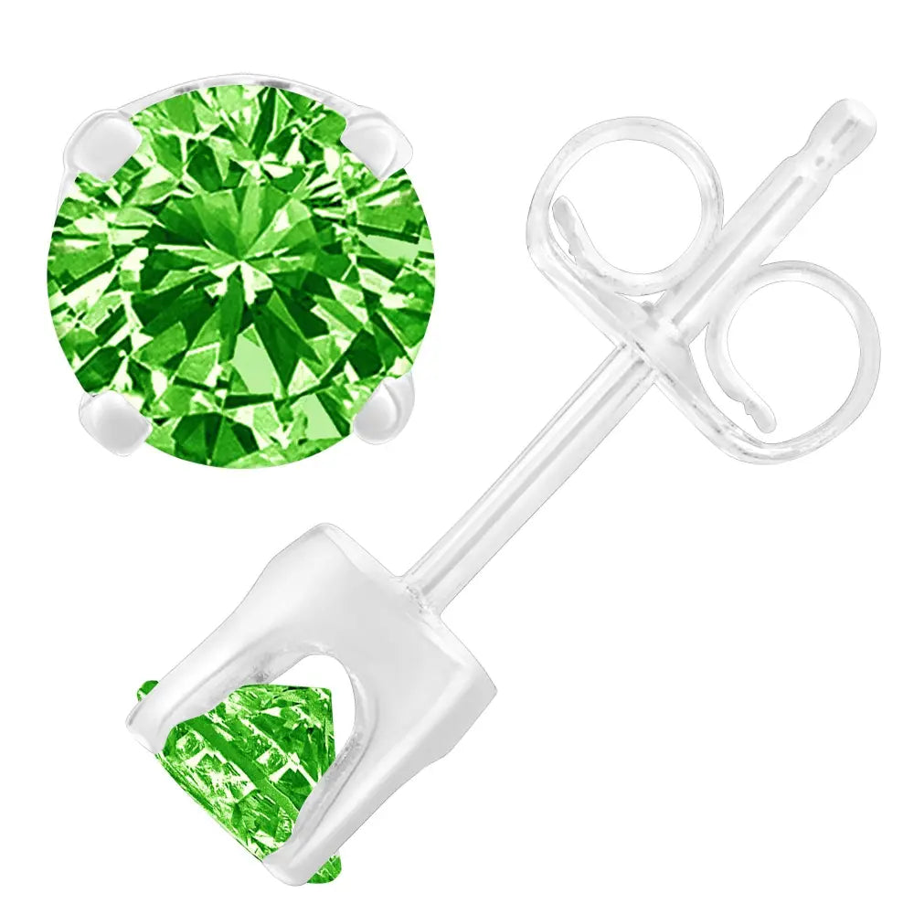 Sterling silver 1/5 cttw green diamond round 4-prong stud earrings bijoux-nyc direct