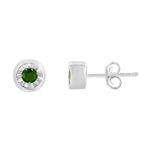 .925 sterling silver 1/5 cttw round brilliant-cut green diamond miracle-set stud earrings (fancy color-enhanced i1-i2