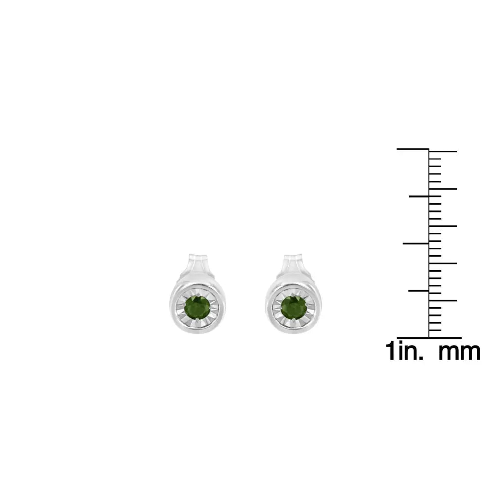 .925 Sterling Silver 1/5 Cttw Round Brilliant-Cut Green Diamond Miracle-Set Stud Earrings (Fancy Color-Enhanced, I1-I2 Clarity) - Bijoux-NYC Direct