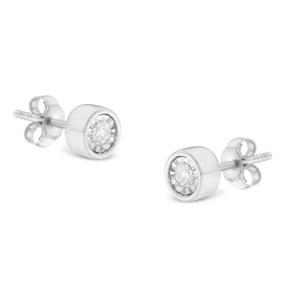 .925 Sterling Silver 1/5 Cttw Round Brilliant-Cut Near Colorless Diamond Miracle-Set Bezel Barrel Style Stud Earrings (I-J Color, I2-I3 Clarity) - Bijoux-NYC Direct