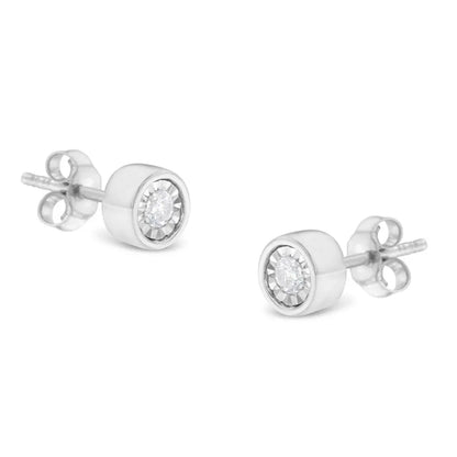 .925 Sterling Silver 1/5 Cttw Round Brilliant-Cut Near Colorless Diamond Miracle-Set Bezel Barrel Style Stud Earrings (I-J Color, I2-I3 Clarity) - Bijoux-NYC Direct