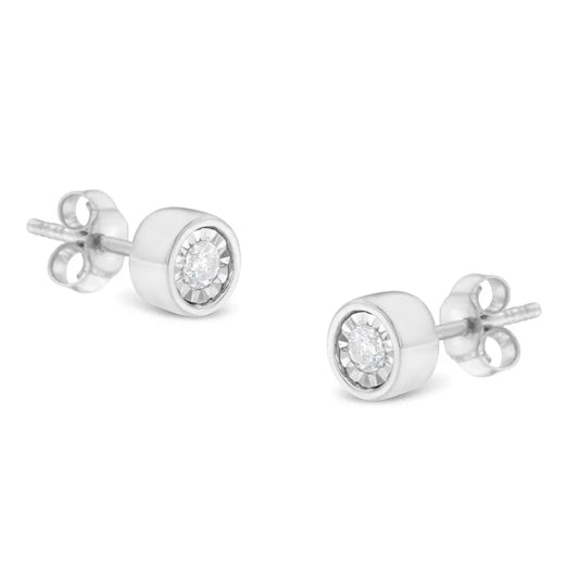 .925 Sterling Silver 1/5 Cttw Round Brilliant-Cut Near Colorless Diamond Miracle-Set Bezel Barrel Style Stud Earrings (I-J Color, I2-I3 Clarity) - Bijoux-NYC Direct
