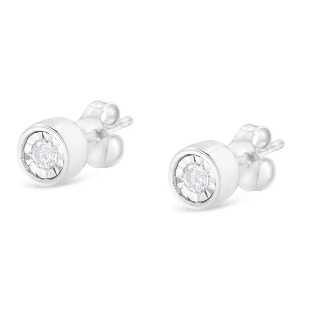 .925 Sterling Silver 1/5 Cttw Round Brilliant-Cut Near Colorless Diamond Miracle-Set Bezel Barrel Style Stud Earrings (I-J Color, I2-I3 Clarity) - Bijoux-NYC Direct