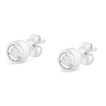 .925 Sterling Silver 1/5 Cttw Round Brilliant-Cut Near Colorless Diamond Miracle-Set Bezel Barrel Style Stud Earrings (I-J Color, I2-I3 Clarity) - Bijoux-NYC Direct