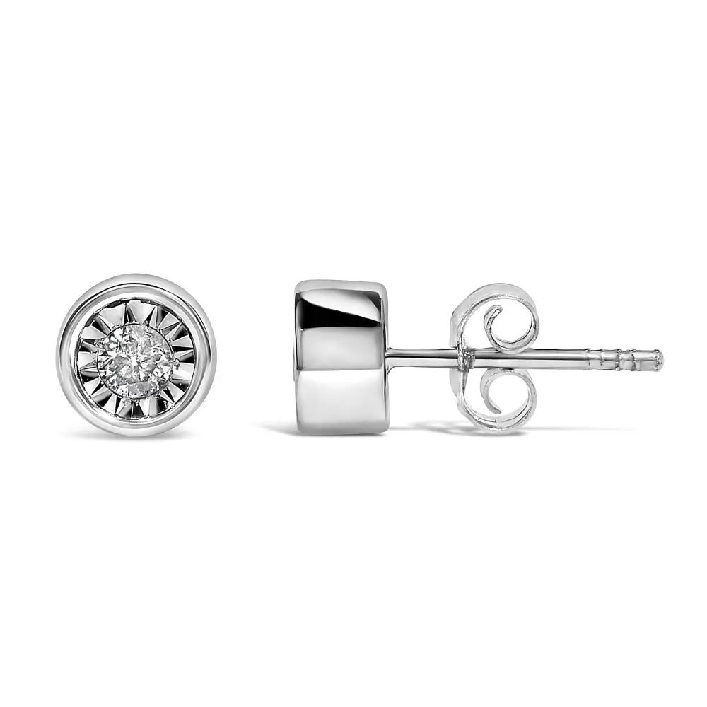 .925 sterling silver 1/5 cttw round brilliant-cut near colorless diamond miracle-set bezel barrel style stud earrings