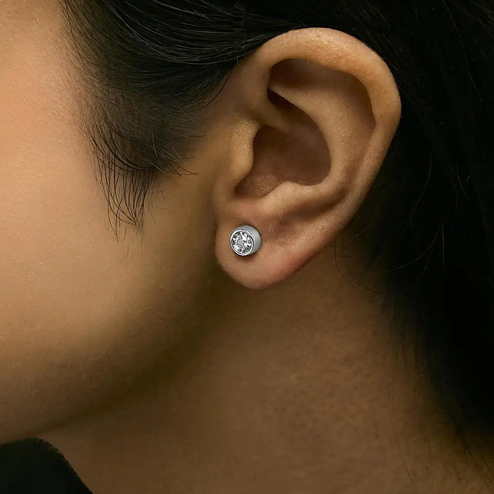 .925 sterling silver 1/5 cttw round brilliant-cut near colorless diamond miracle-set bezel barrel style stud earrings