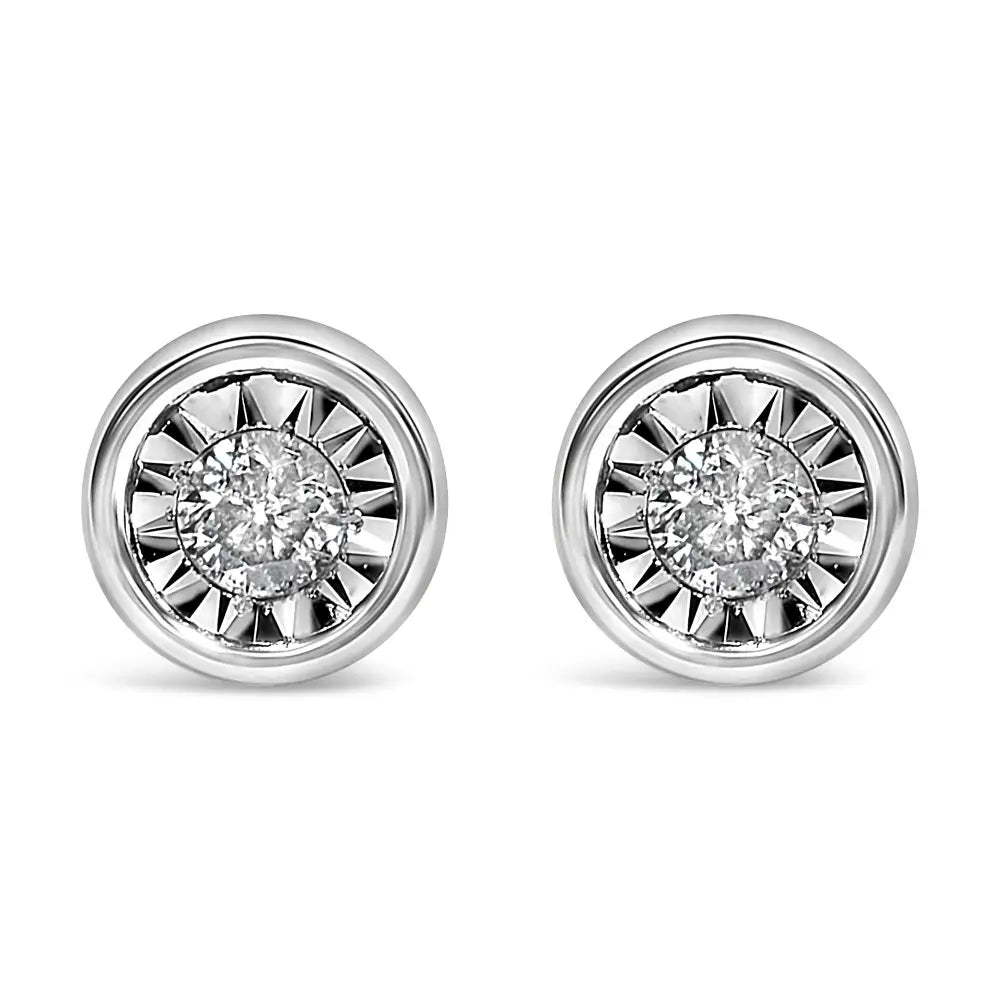 .925 sterling silver 1/5 cttw diamond miracle set barrel stud earrings bijoux-nyc direct