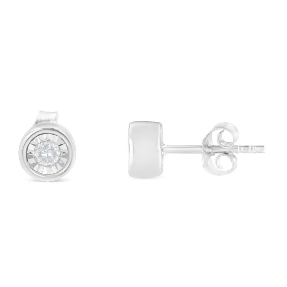 .925 Sterling Silver 1/5 Cttw Round Brilliant-Cut Near Colorless Diamond Miracle-Set Bezel Barrel Style Stud Earrings (I-J Color, I2-I3 Clarity) - Bijoux-NYC Direct