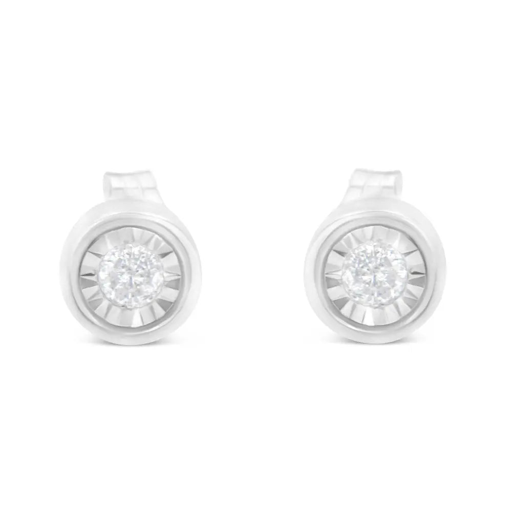 .925 Sterling Silver 1/5 Cttw Round Brilliant-Cut Near Colorless Diamond Miracle-Set Bezel Barrel Style Stud Earrings (I-J Color, I2-I3 Clarity) - Bijoux-NYC Direct