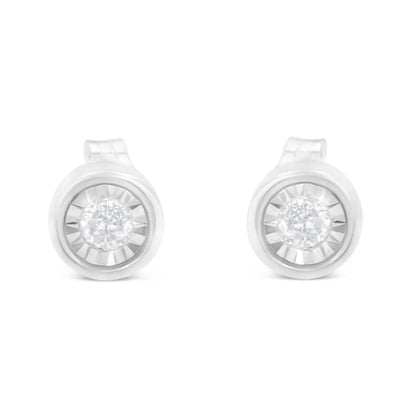 .925 Sterling Silver 1/5 Cttw Round Brilliant-Cut Near Colorless Diamond Miracle-Set Bezel Barrel Style Stud Earrings (I-J Color, I2-I3 Clarity) - Bijoux-NYC Direct