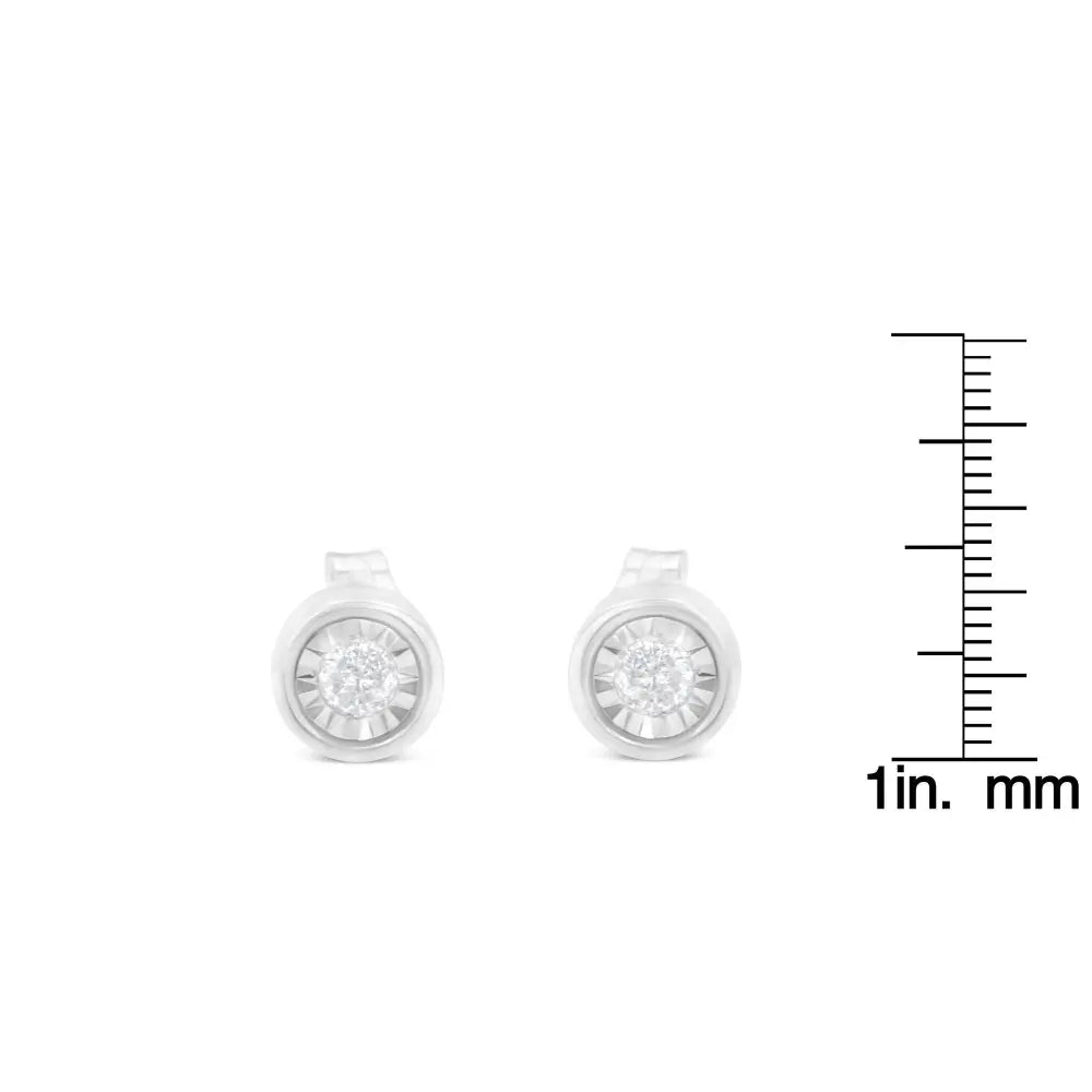 .925 Sterling Silver 1/5 Cttw Round Brilliant-Cut Near Colorless Diamond Miracle-Set Bezel Barrel Style Stud Earrings (I-J Color, I2-I3 Clarity) - Bijoux-NYC Direct
