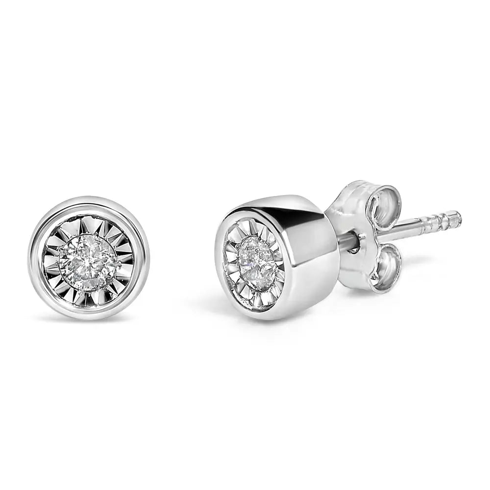 .925 sterling silver 1/5 cttw diamond miracle set barrel stud earrings bijoux-nyc direct