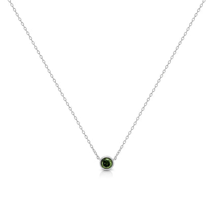 .925 Sterling Silver 1/5 Cttw Treated Green Diamond Solitaire Bezel 18" Pendant Necklace (Green Color, I1-I2 Clarity) - Bijoux-NYC Direct