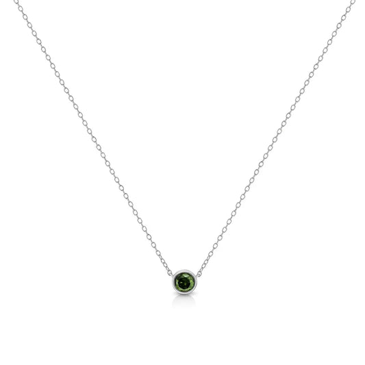 .925 Sterling Silver 1/5 Cttw Treated Green Diamond Solitaire Bezel 18" Pendant Necklace (Green Color, I1-I2 Clarity) - Bijoux-NYC Direct
