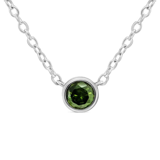 .925 Sterling Silver 1/5 Cttw Treated Green Diamond Solitaire Bezel 18" Pendant Necklace (Green Color, I1-I2 Clarity) - Bijoux-NYC Direct